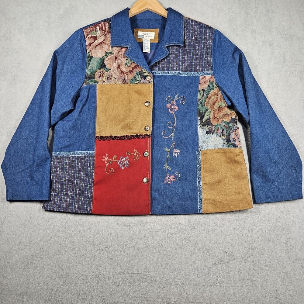 Vintage Koret City Jacket Womens 1X Denim Patchwork Blazer Western 90s Tapestry‎
